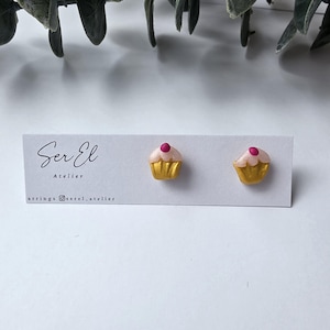 Handmade Cupcake Stud Earrings | Polymer Clay Dessert Jewelry