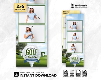 Golf Tournament Theme Photo Booth Template | 2x6 Strip | PSD + PNG Overlay | Digital Download