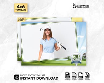 Golf Tournament Theme Photo Booth Template | 4x6 Horizontal | PSD + PNG Overlay | Digital Download