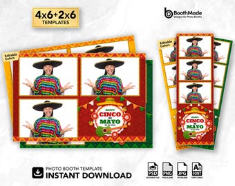 Cinco de Mayo Fiesta Photo Booth Template | 4x6 Horizontal & 2x6 Strip | PSD + PNG Overlay | Digital Download