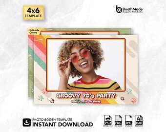 Groovy 70s Retro Party Photo Booth Template | 4x6 Horizontal | PSD + PNG Overlay | Digital Download