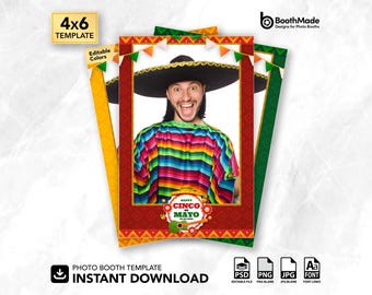 Cinco de Mayo Fiesta Photo Booth Template | 4x6 Vertical | PSD + PNG Overlay | Digital Download