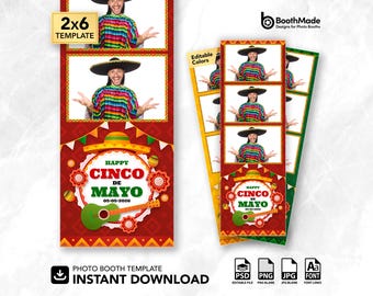Cinco de Mayo Fiesta Photo Booth Template | 2x6 Strip | PSD + PNG Overlay | Digital Download