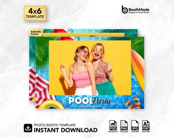 Plantilla para fotomatón de fiesta de verano en la piscina / Horizontal 4x6 / PSD + superposición PNG / Descarga digital