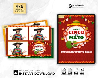 Cinco de Mayo Fiesta Photo Booth Template and Welcome Screen | 4x6 Horizontal | PSD + PNG Overlay | Digital Download