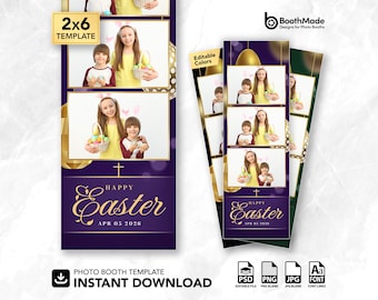 Happy Easter Egg Hunt Party Photo Booth Template | 2x6 Strip | PSD + PNG Overlay | Digital Download