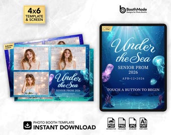 Under The Sea Prom Photo Booth Template and Welcome Screen | 4x6 Horizontal | PSD + PNG Overlay | Digital Download