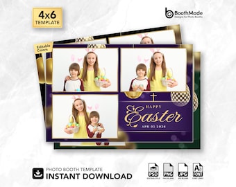 Happy Easter Egg Hunt Party Photo Booth Template | 4x6 Horizontal | PSD + PNG Overlay | Digital Download