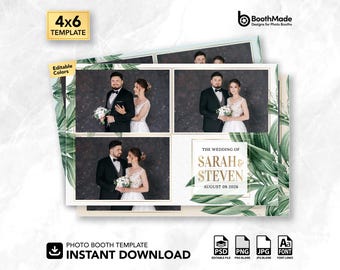 Elegant Greenery Botanical Wedding Photo Booth Template | 4x6 Horizontal | PSD + PNG Overlay | Digital Download