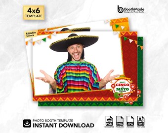 Cinco de Mayo Fiesta Photo Booth Template | 4x6 Horizontal | PSD + PNG Overlay | Digital Download