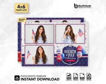 Plantilla para fotomatón patriótico del Día de la Independencia del 4 de julio / 4x6 horizontal / PSD + superposición PNG / Descarga digital