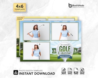 Golf Tournament Theme Photo Booth Template | 4x6 Horizontal | PSD + PNG Overlay | Digital Download