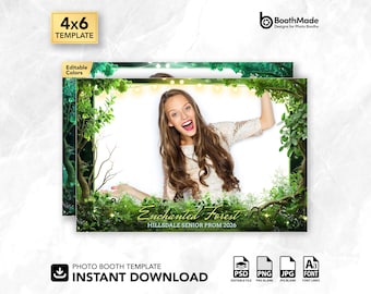 Enchanted Forest Prom Photo Booth Template | 4x6 Horizontal | PSD + PNG Overlay | Digital Download
