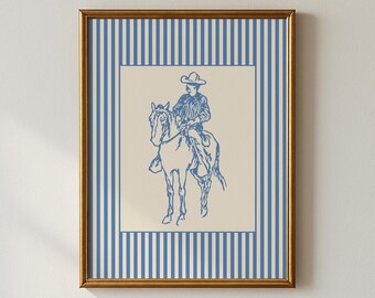 Cowboy Sketch Print, Equestrian Nursery Decor, Vintage Nursery Poster, Boy Room Wall Art, Digital Download