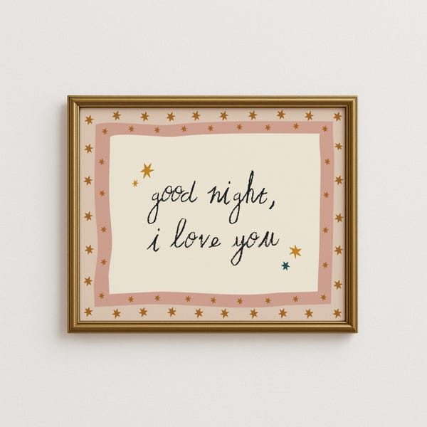 Good Night I Love You Print, Vintage Nursery Wall Art, Digital Download, Cute Girls Room Quote Print, Kids Room Decor