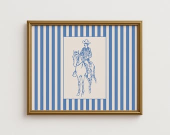 Cowboy Sketch Print, Equestrian Nursery Decor, Vintage Nursery Poster, Boy Room Wall Art, Digital Download
