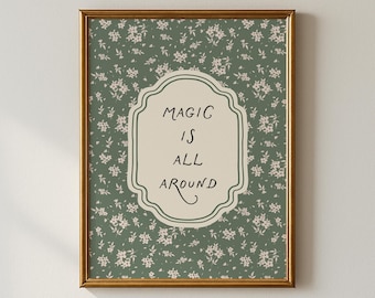Magic is All Around Print, Vintage Nursery Wall Art, Digital Download, Woodland Nursery Art, Kids Room Decor, Cottagecore Printable Wall Art