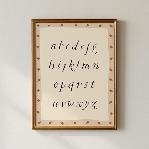 Whimsical Alphabet Nursery Wall Art, Vintage ABC Print, Minimalist Alphabet Printable Poster, Gender Neutral Kids Room Decor