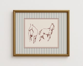 Minimalist Horse Print, Striped Wall Art, Equestrian Nursery Decor, Vintage Nursery Poster, Digital Download