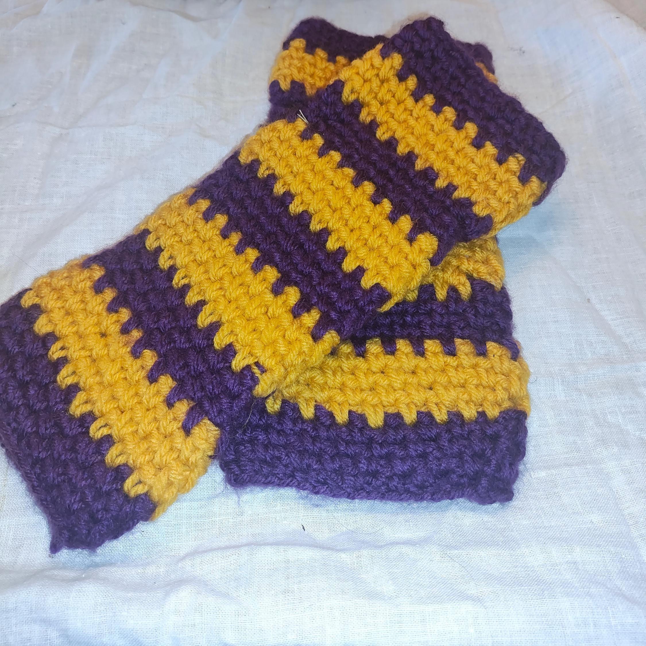 Fingerless Gloves Purple and Gold