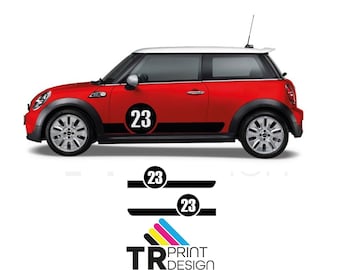 Adesivi per auto con striscia laterale numero 23 compatibili con Mini Cooper S