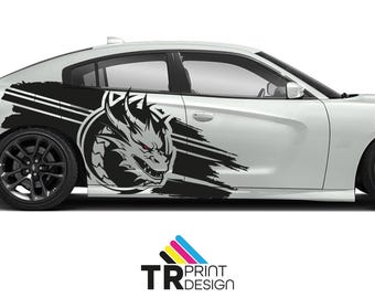 Adesivo laterale per auto con drago arrabbiato - Adesivo in vinile grafico