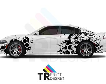 Grafica laterale HoneyComb Bee con conducente e passeggero - Charger - Challenger - Auto personalizzata