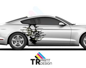 Include entrambi i lati - Adesivo grunge grande con teschio e artigli - Mustang - Charger - Challenger