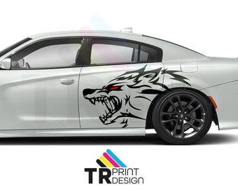 Include entrambi i lati - Adesivo grafico per decalcomanie del veicolo con lato lupo arrabbiato