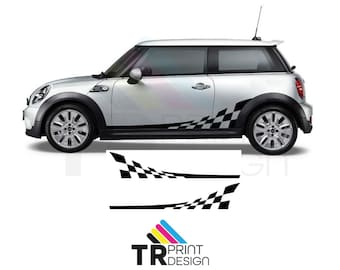 Adesivi per auto a strisce laterali a scacchi compatibili con Mini Cooper S