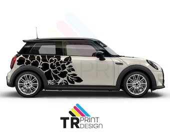 Adesivo floreale per auto: adesivo laterale in vinile - Design Mini Cooper