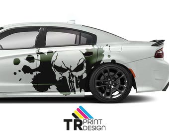 Include entrambi i lati - Adesivo grunge grande con teschio - Mustang - Charger - Challenger