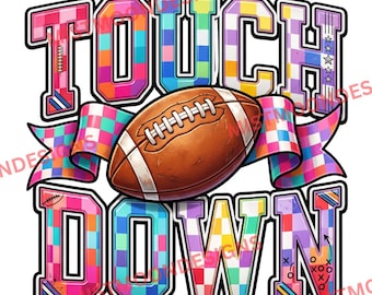 Touch Down PNG | Checkered Football Bow Design | Retro Game Day Shirt PNG | Football Season Graphic | Digital Download