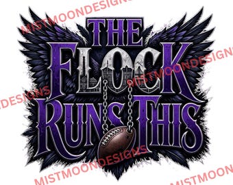 The Flock Runs This PNG | Lila Football-Adler-Design | Baltimore | Grafik mit gefiederten Flügeln | Spieltag-PNG | Digitaler Download