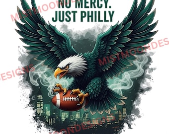 Eagles Inspired Football PNG | “No Mercy Just Philly” | Philadelphia Football Design | Green & Black Game Day Clipart | Digital Download