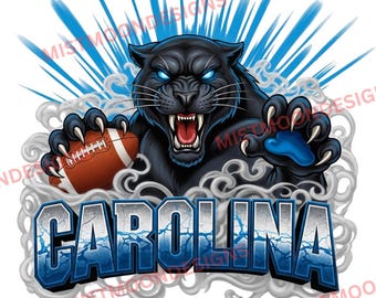 Carolina Panther Football PNG | Fierce Black Panther Sports Art | Blue Smoke Streaks City Power Design | Game Day Fan | Digital Download