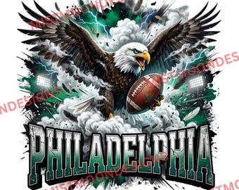 Philadelphia Football Eagle PNG | Fierce Eagle & Football Sports Design | Green Game Day Graphic | Football Fan Art | Digital Download