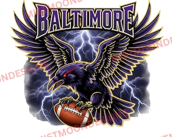 Baltimore Football PNG | Fierce Ravens Clipart | Lightning | Bold Sports Team Design | Digital Download | Game Day | Touch Down | Ravens PNG
