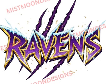 Ravens Inspired Football PNG | Purple & Gold Frosted Text | Digital Download | Fierce Baltimore Football Clipart | Game Day Sublimation Art