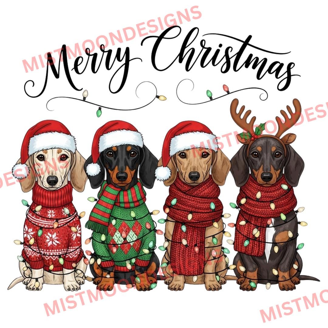 Merry Christmas Dachshund PNG | Digital Download | Festive Dog Clipart ...