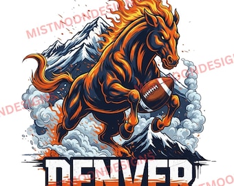 Denver Pferd Fußball PNG | Feuer Stallion Sport Logo | Berg Skyline Clipart | Denver inspirierte Team Maskottchen | Sublimationsdesign