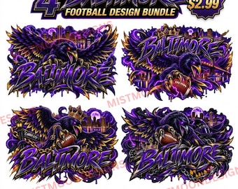 Baltimore Football PNG Bundle | 4 Purple Eagle Sports Designs | Baltimore City Football Graphics | Game Day PNG | Digital Download