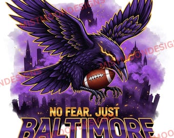 Baltimore Football PNG | No Fear Just Baltimore City Skyline Art | Fierce Raven Purple Bird Lightning Sports | Digital Download
