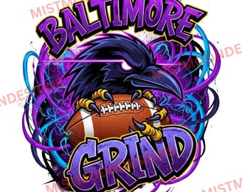 Baltimore Grind PNG | Ravens Football Clipart | Sports Team Design | Game Day Touchdown | Purple Gold | Sublimation | Shirts Hoodies & Merch