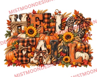 Hallo Herbst (PNG) | Rustikales Kürbis- und Sonnenblumen-Herbstdesign | Kariertes Herbstlaub-Motiv | Gemütliches Ernte-Shirt (PNG) | Digitaler Download