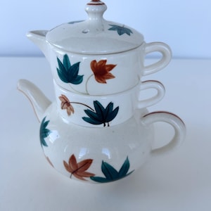 Tea for One  Stacking Teapot Set,  Autumn Leaf Pattern, Made in Japan