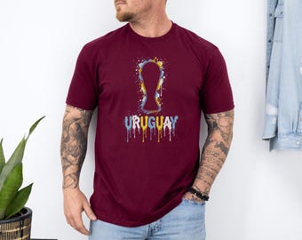 Uruguay Trophy Colors Soccer Minimalist Graphic Tee, Splash Cup Style Football Design for Fans, 2026 World USA Animated Unisex T-Shirt
