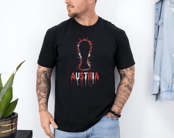 Austria Trophy Colors Soccer Minimalist Graphic Tee, Splash Cup Style Football Design for Fans, 2026 World USA Animated Unisex T-Shirt