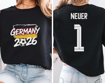 Neuer #1 Germany Star Player Graphic Tee, 2-Sided Soccer Jersey Style Custom Gift, Deutschland World Tournament Football Fan Unisex T-Shirt