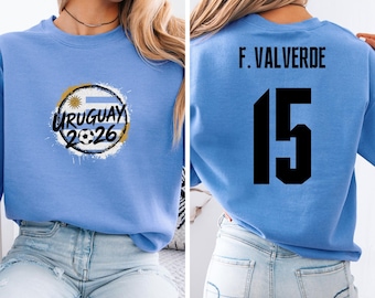 Valverde #15 Uruguay Star Player Graphic Tee, 2-Sided Soccer Jersey Style Custom Gift, World Tournament Football Fans Inspired Unisex Tshirt